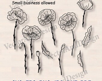 Poppy Svg Laser cut file, bouquets flowers botanical svg, bundle set pack (Digital Download)