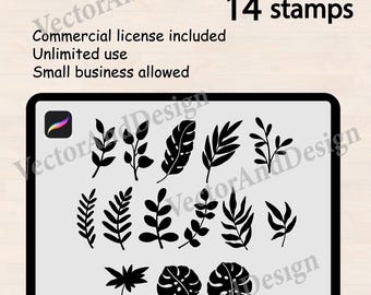 Tropical leaves Procreate Stamps, Botanical Brush Set for Digital Art