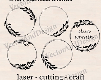 Olive Wreath SVG, Botanical Circle Frame Laser Cut File, Cricut Silhouette Glowforge Laurel Monogram Template
