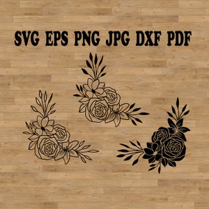 Ramo svg, flores de esquina Svg, diseño de belleza svg, borde floral svg, marco floral svg, diseño dxf de flores, svg de flores silvestres, svg de rosa