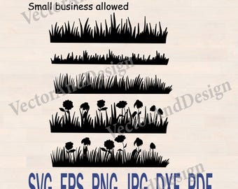 Pattern grass svg, Laser Cut File, wildflowers Png print, Landscape Clipart