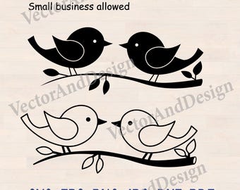 Pair of birds on a branch SVG, love birds template for cutting, Decorative bird for laser