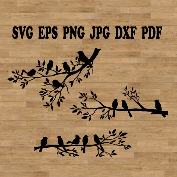 Bird on a tree svg, Bird svg, Bird Cricut file, Tree branch Svg, nature svg, Tree dxf, Branch silhouettes, Leaf Branch clipart