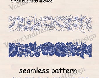 Seamless Floral Border SVG, Peony Flower Pattern for Cricut, Silhouette and Laser Cutting