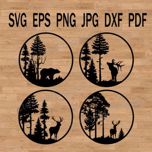 Animales en el bosque SVG, vinilo cortado con láser, Aventura SVG, Naturaleza SVG, Paisaje SVG, Oso SVG, Naturaleza SVG, Animales de granja SVG, Silueta de ciervo SVG