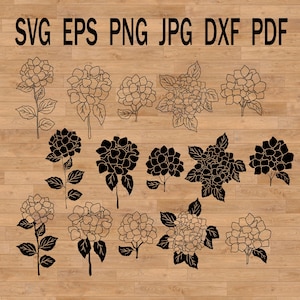 Archivo SVG de hortensia, plotter de corte, flores de boda, SVG de hortensia, clipart imprimible