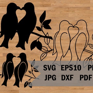 Love birds template for cutting, Stencil of a pair of birds, birds on a branch, Decorative birds for laser, SVG for Cricut and Silhouette