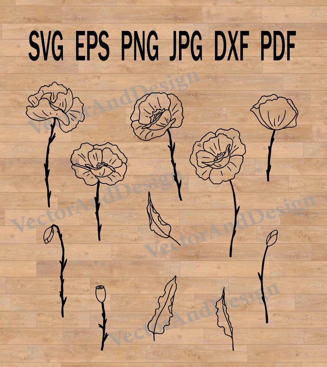 Poppy Cut Files Poppy Svg, Poppy Cut File, Bouquets Flowers Leaves, Botanical Svg ...