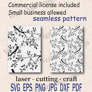 Sömlöst botaniskt grenmönster, bladupprepning SVG för Cricut, laser och ytdesign