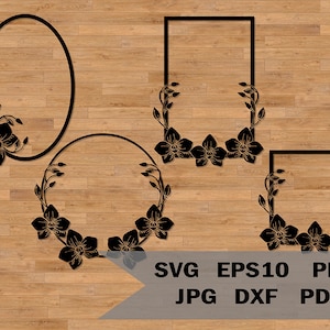 Orchidée cadre modèle svg, modèle orchidée svg, cadre tropical de fleurs silhouette, SVG pour Cricut et Silhouette, cadre floral couronne svg
