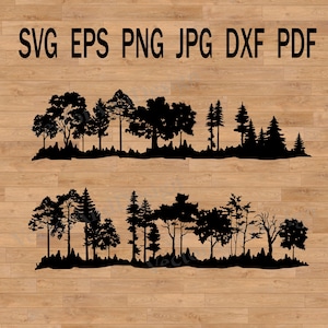 File di taglio laser, pacchetto SVG di scene forestali, file SVG di paesaggi, clipart di natura, silhouette di foreste, bosco, all'aperto, SVG, avventure nella natura selvaggia