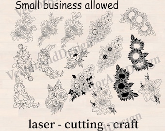 Sunflower Floral Bouquet SVG Bundle, Mixed Flower Arrangements, Floral Clipart, Cricut Laser Cut Files