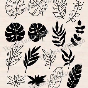 Tropical Leaves SVG, Monstera Leaf Clipart, Jungle Palm Leaf set of 12 (Digital Download)
