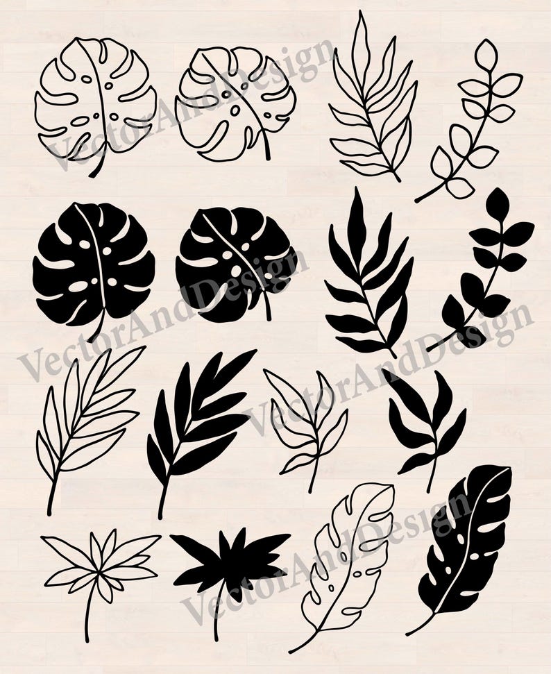 Tropical Leaves SVG, Monstera Leaf Clipart, Jungle Palm Leaf set of 12 (Digital Download)