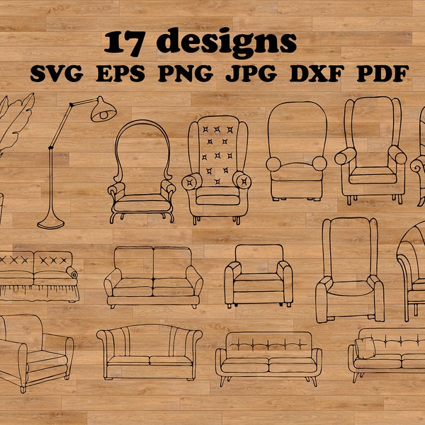 Muebles SVG, Muebles Vector, Muebles de diseño, Muebles EPS, Silueta de muebles, SVG clásico, Muebles de cumpleaños, clipart de silla