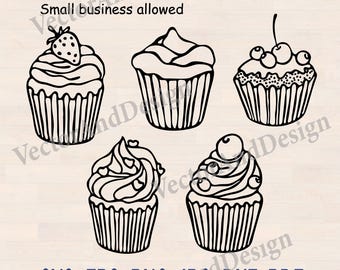 Cupcake SVG, Cake Vector Laser Cut Files, Set of muffin png (Digital Download)