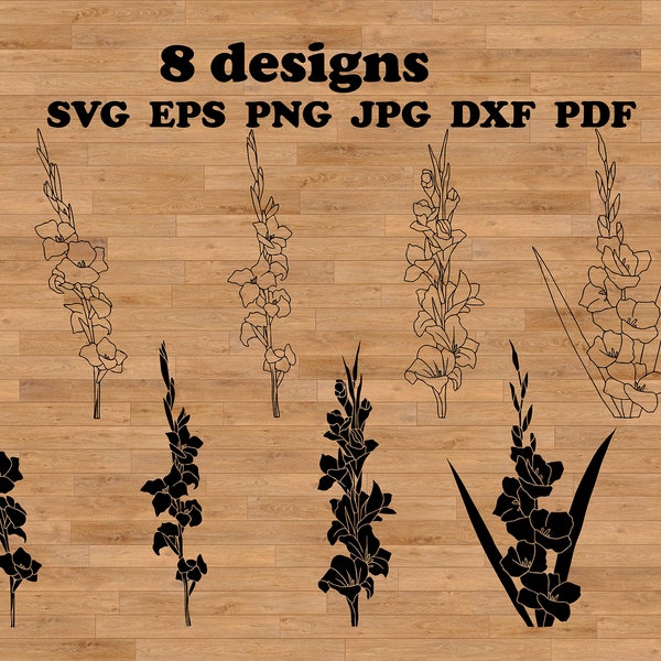 Gladiolus Svg, floral line art, sketched flower, gladiolus flower, Hand drawn botanical, digital flower stamp, birthday flower svg