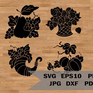 Fruit template svg, Vegetables template svg, Healthy food symbols, SVG for Cricut and Silhouette, set vector illustrations printable clipart