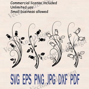 Delicate Rose Branch SVG, Delicate Floral Design with Rosebuds and Leaves
