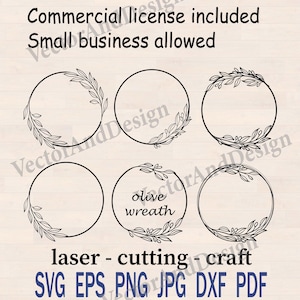 Marco redondo de rama de olivo SVG, diseño de monograma circular para corte láser Cricut.