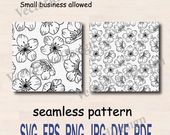 Sakura Seamless pattern svg blooming cherry, botanical Cut File, Wallpaper Clipart Silhouette