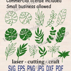 Tropical Leaves SVG, Monstera Leaf Clipart, Jungle Palm Leaf set of 12 (Digital Download)