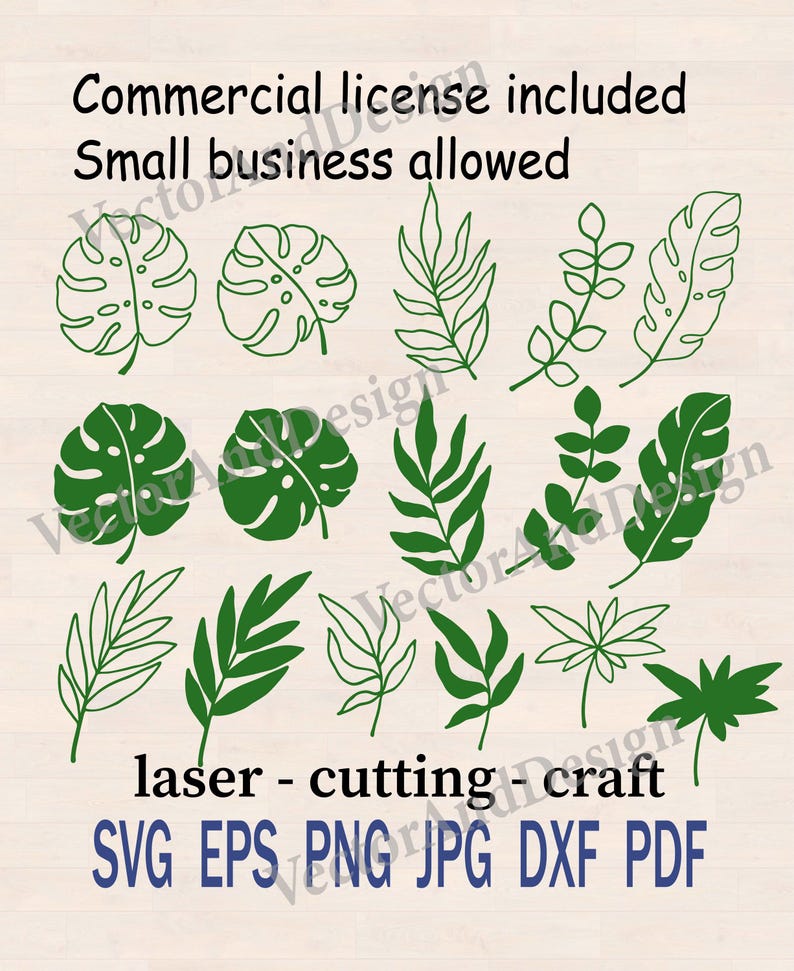 Tropical Leaves SVG, Monstera Leaf Clipart, Jungle Palm Leaf set of 12 (Digital Download)