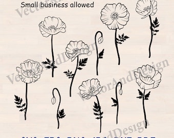 Poppy flower Svg, wildflower bouquet simple flower line art (Digital Files)