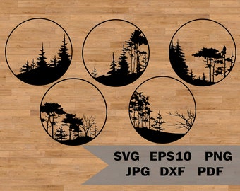Natur svg, Landschaft svg, Wald svg, runder Rahmen, Baumrand svg, Camping svg, Hintergrund svg, Waldvektor, Baum Laser-Schnittdatei