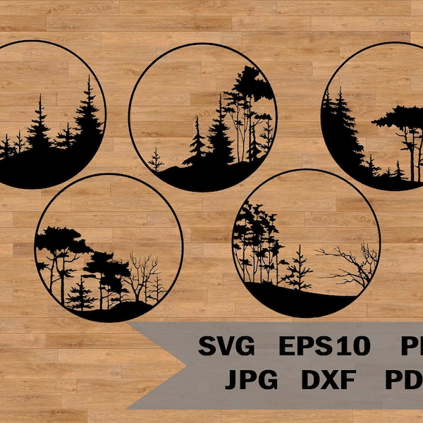 Nature svg, landscape svg, Forest svg, round frame, Tree Border svg, Camping Svg, Background svg, Forest vector, Tree laser cut file