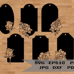 Tag template svg, Etiquetas florais, Etiquetas de presente svg, Arquivo de etiquetas svg, Etiqueta Cricut svg, Arquivo de corte de etiquetas, Etiqueta svg, Etiqueta arquivo dxf, rosas modelo svg