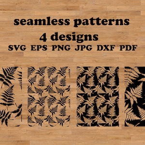 Patrón sin costuras de helecho, plantilla de hojas de helecho svg, hojas de plantilla, svg de naturaleza, archivo de corte láser, archivo de hojas de corte láser Cricut Silhouette