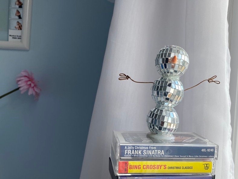 12 in. Disco Ball Snowman with Santa Hat main image 1