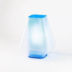 Blue Ribbed Geometric Table Lamp Modern Minimalist Accent Light | Eco-Friendly Plant-Based Plastic Home Decor Beach House Ocean Blue Lamp