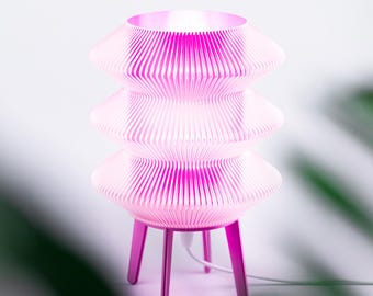 Abajur de mesa retrô roxo com luz suave | Abajur de mesa curto e minimalista com textura ondulada