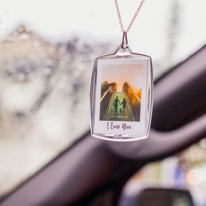 Custom Car Photo for Rear View Mirror, Personalized Car Accessory, Rear Mirror Charm, Couples Photo Gift, New Car Gift, Car Photo Hanger