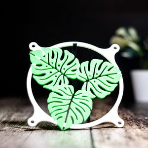 Monstera 120 mm fläktkåpa för speldatorer, växtbaserad spelrumsdekoration, streamingrumsdekoration, datorfläktgaller, 120 mm PC-fläktkåpa