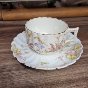 Vintage Pretty Ribbed China Teacup and Saucer, Floral Teacup, Vintage Afternoon Tea