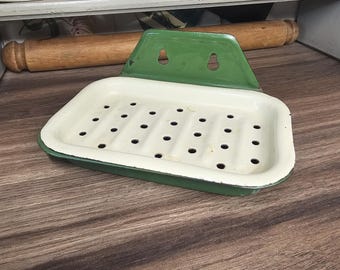 Vintage Metal Enamel Soap Dish, Vintage Bathroom Decor, Country Kitchen