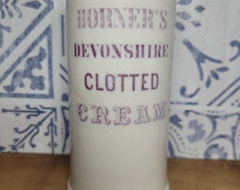 Seltener viktorianischer Horners Devonshire Clotted Cream Topf Lila Transfer Antike Molkereiwerbung