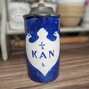 Antik Bryssel stengods Steinmugg, Antik ölsejdel med tennlock 1820-talet