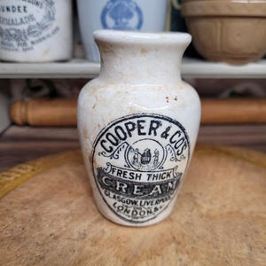 Antique Rare Stoneware Advertising Cream Dairy Pot Coopers Thick Fresh Cream, Antique Dairy, Kitchen Decor