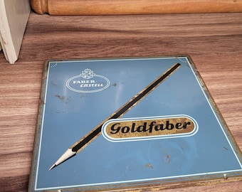 Vintage Gold Faber Pencils in Original Tin, Vintage Tin, Collectible Tin, Vintage Stationery