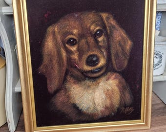 Atemberaubende Vintage Öl auf Samt Hundestudie, Hundemalerei signiert, Hundeliebhaber Dekor