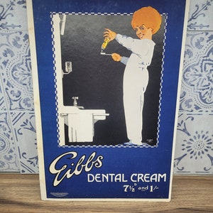 Vintage Werbungs-Shop-Anzeigetafel, Gibbs Dental, Vintage-Werbekarte