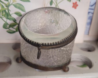 Unusual Antique French Victorian /Edwardian gilded metal Glass Casket pocket watch holder display box /Trinket, Jewellery Box. Gift for Her
