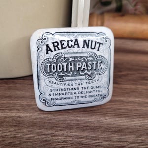English Victorian Square Areca Nut Tooth Paste Pot Lid,  Antique Advertising Ironstone