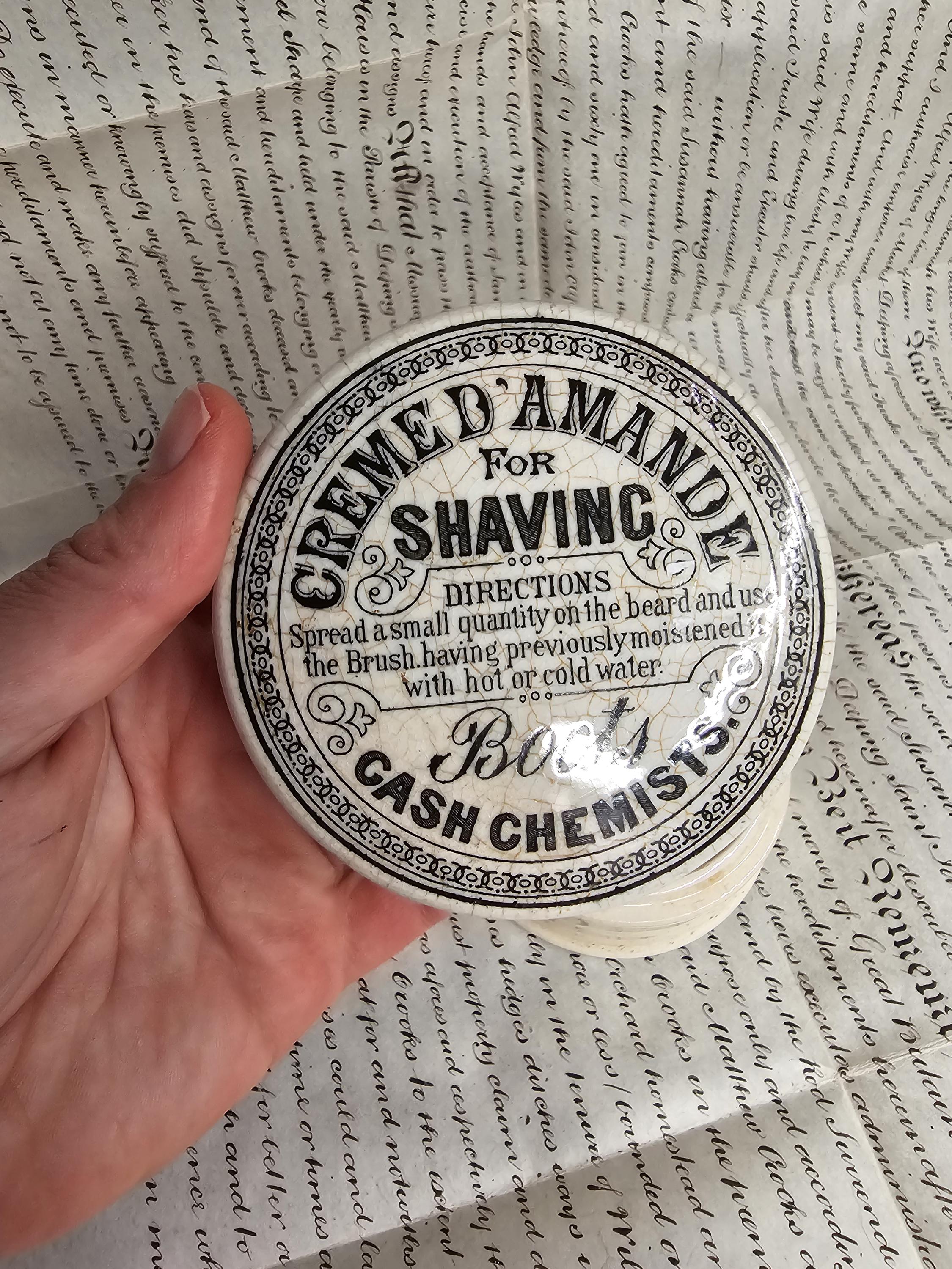 Antique Advertising Boots Chemist Shaving Cream Pot Lid and Base