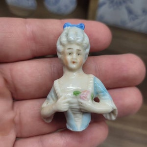 Antique Lady Ceramic Half Doll for Hat Pin Cushion