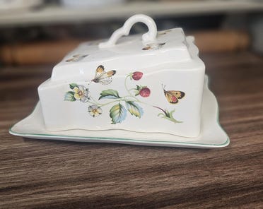 Huakaile Burriera In Ceramica Vintage Francese Con Coperchio - Contenitore Per Burro 150g Con Tenuta D'Acqua - Colore Blu